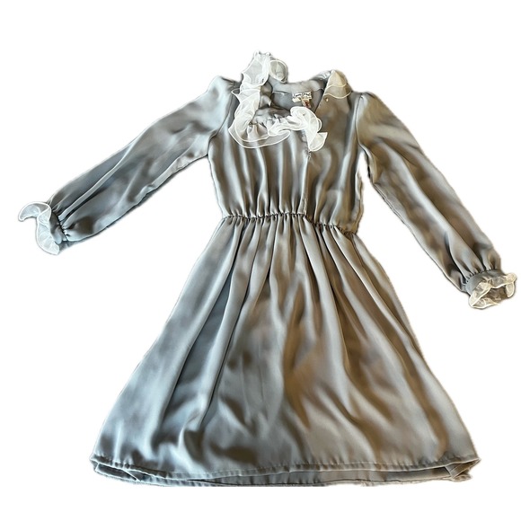Vintage 1960's Emma Domb Gray Ruffle Collar Dress Party Cocktail Size 6 - Picture 1 of 11